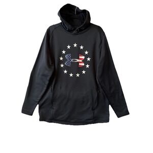 UA Freedom Tech Terry Patriotic Fitted Black Hoodie Sweatshirt  XL Flag American